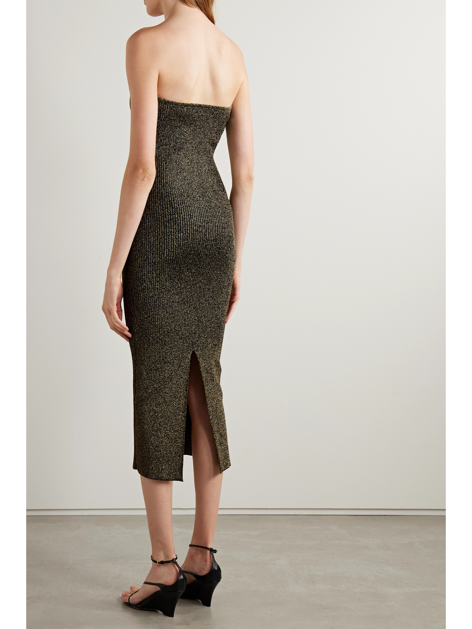 KHAITE Rumer metallic ribbed-knit midi dress thumbnail