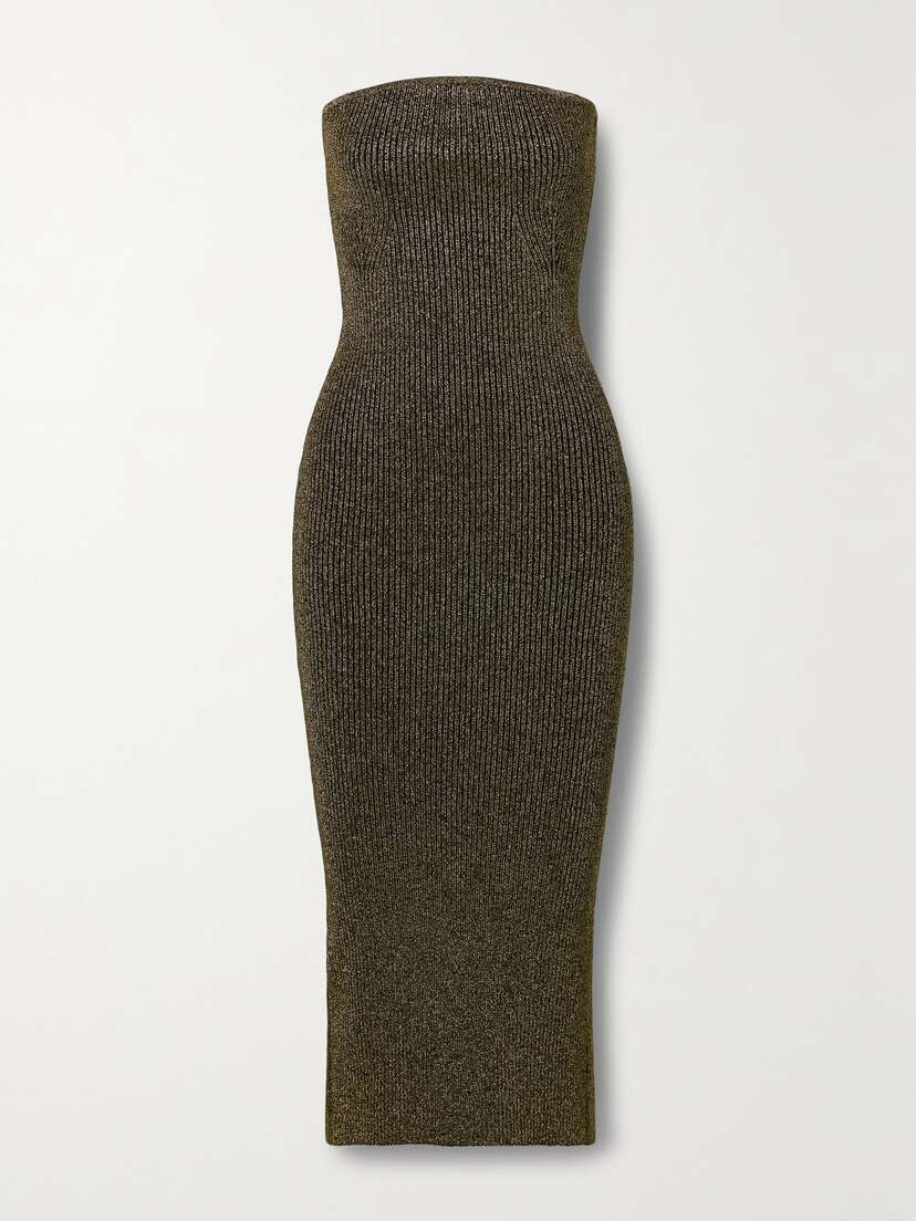 Khaite Rumer Metallic Ribbed-knit Midi Dress
