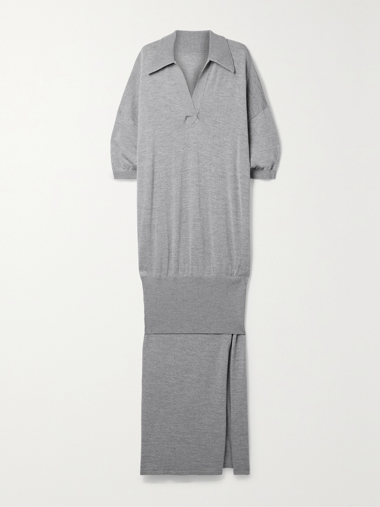 Khaite Rue Layered Merino Wool-blend Maxi Dress - Gray