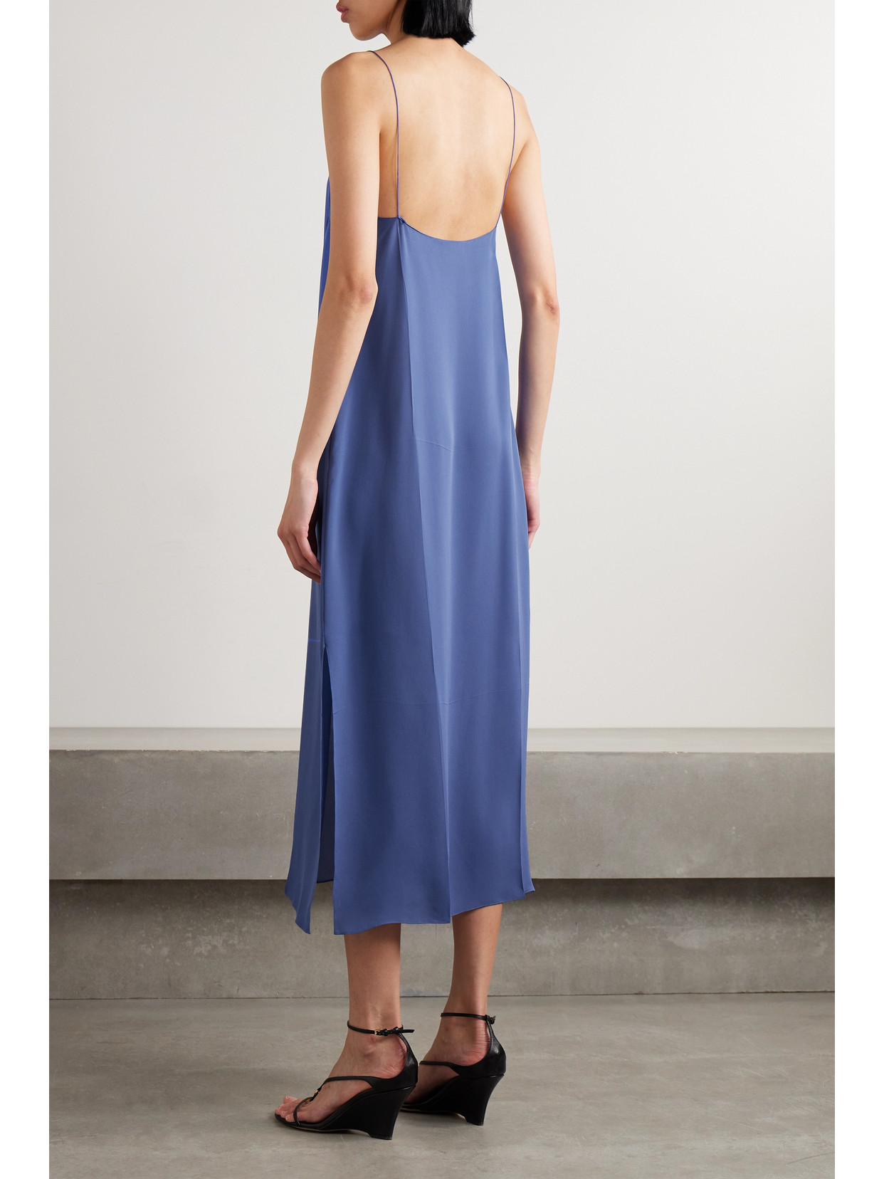 Shop Khaite Sicily Silk-georgette Midi Dress In Blue