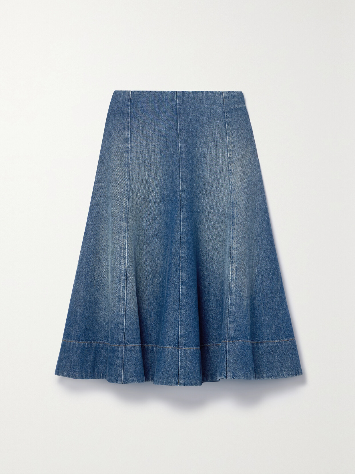 Shop Khaite Lennox Denim Midi Skirt In Blue