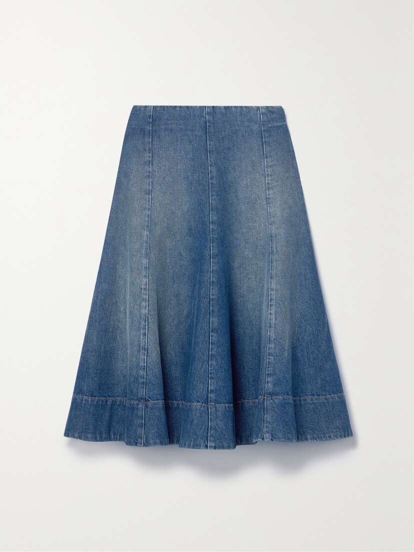 KHAITE Lennox Denim Midi Skirt