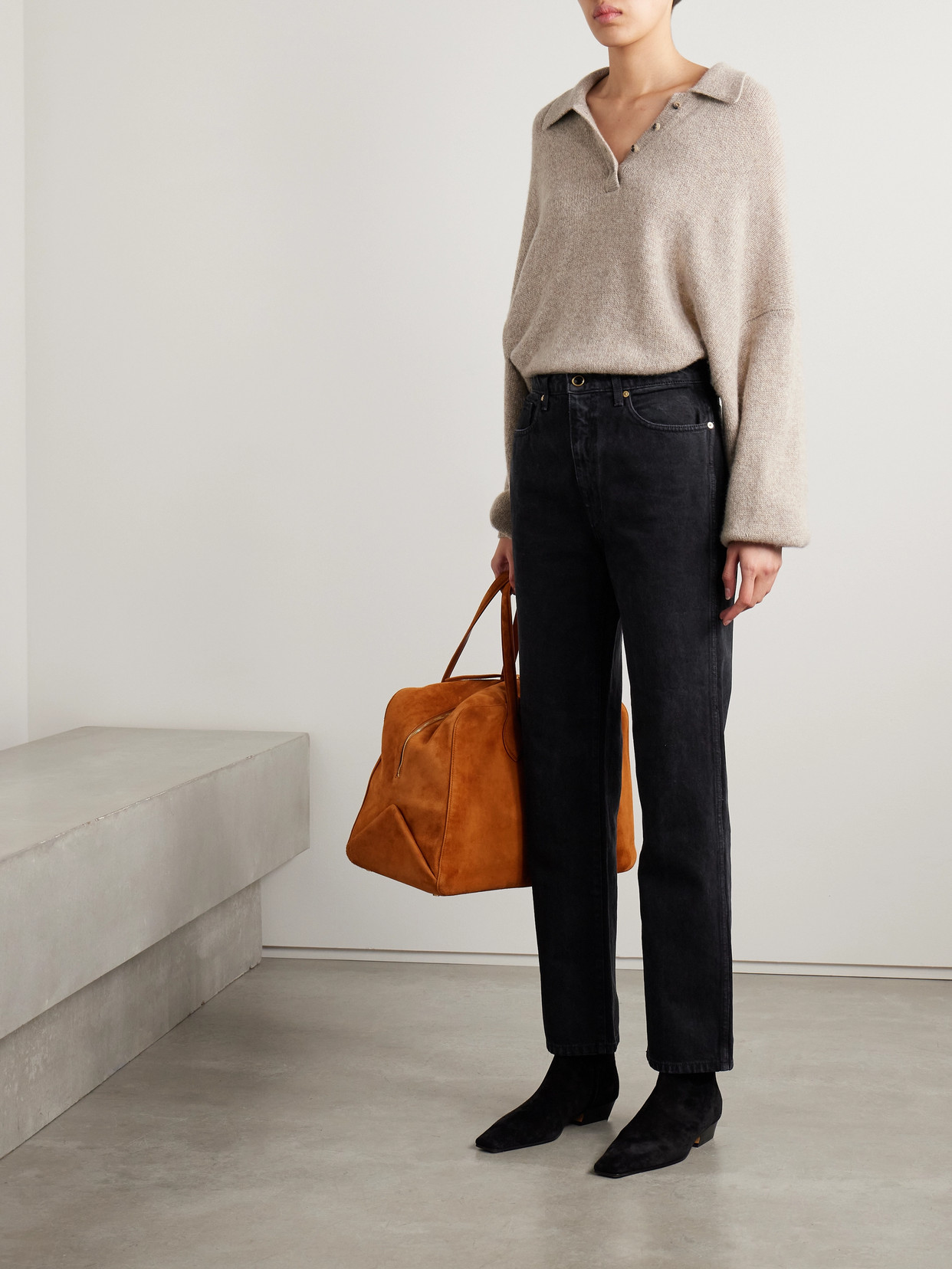 Khaite Dark Grey Cotton Denim Jeans In Black