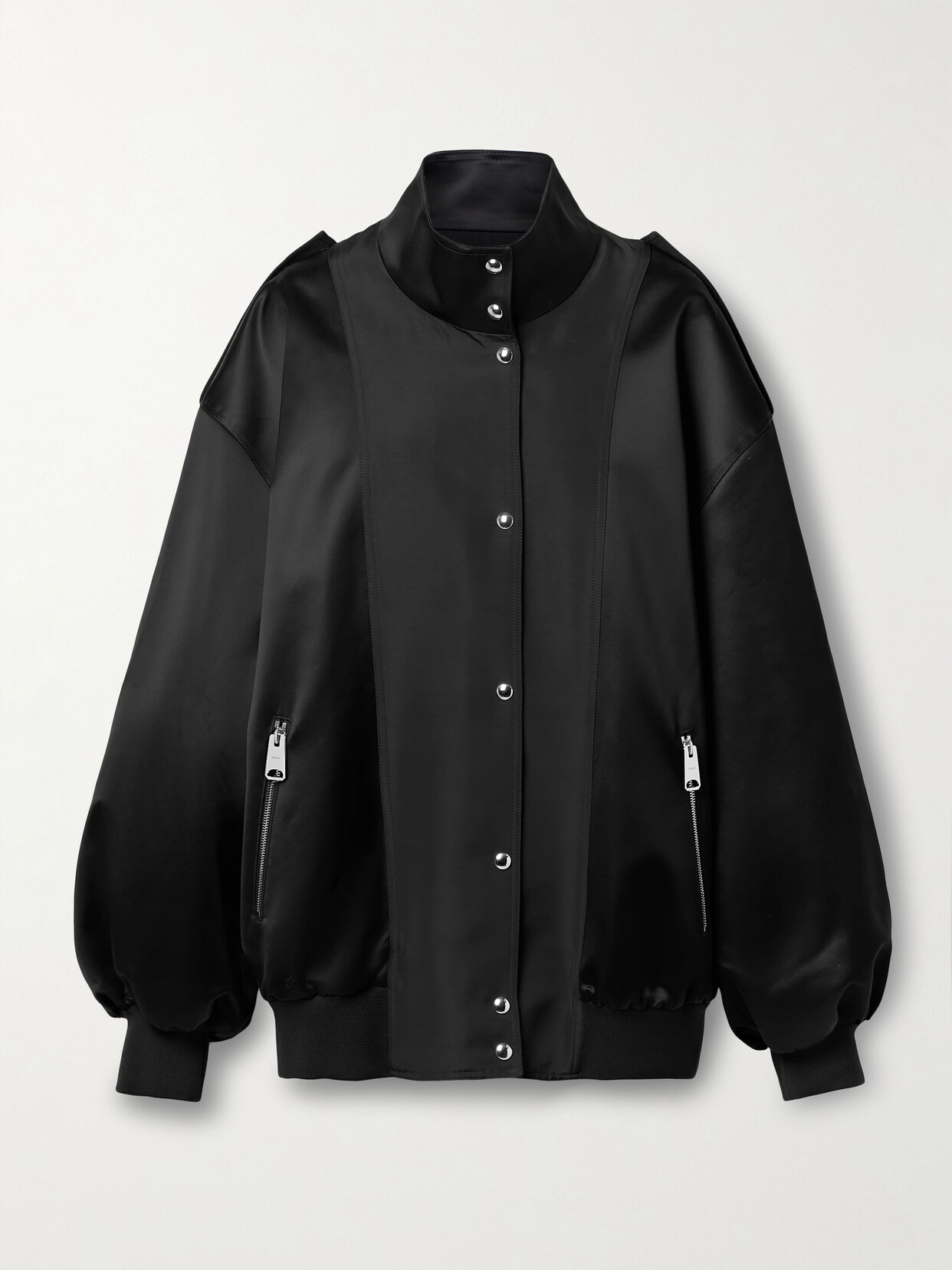 Shop Khaite Farris Oversized Satin-paneled Cotton-blend Mikado Bomber Jacket In Black