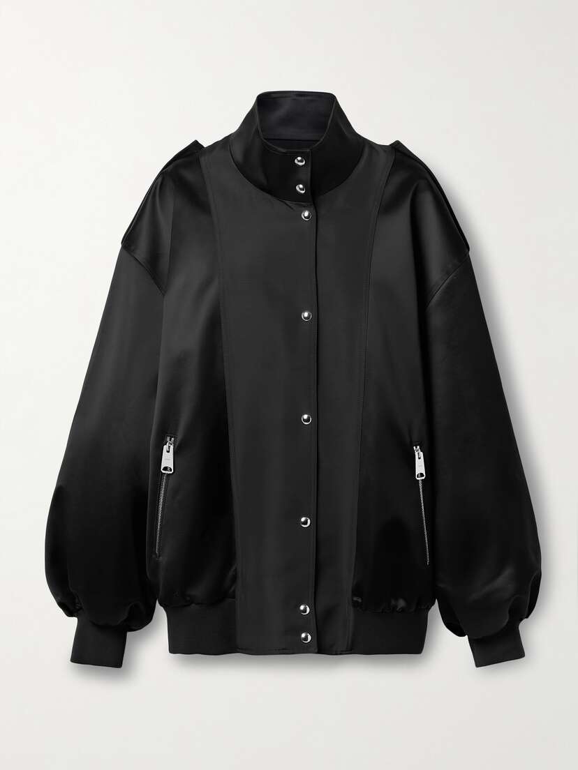 Khaite Farris Oversized Satin-paneled Cotton-blend Mikado Bomber Jacket