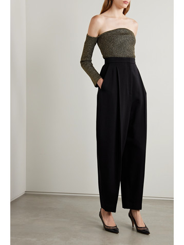 KHAITE Maria off-the-shoulder metallic ribbed-knit sweater