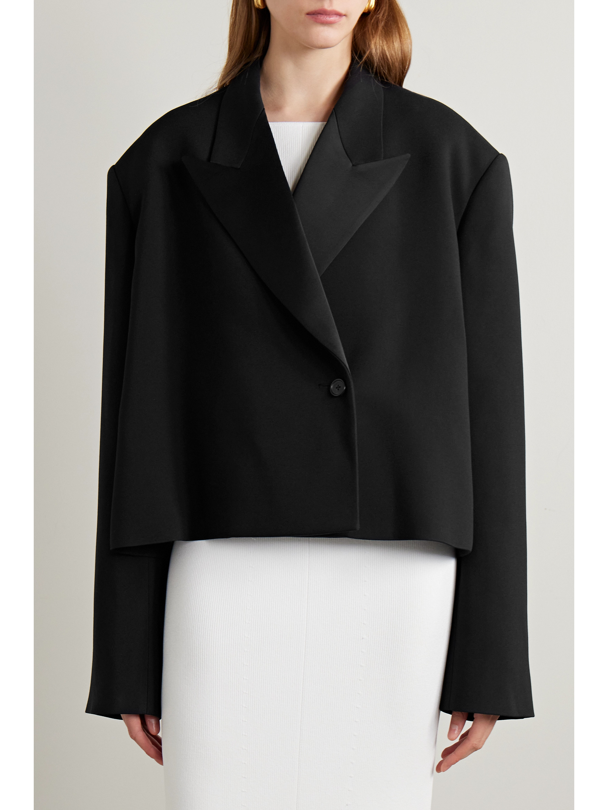 KHAITE Raymond cropped satin-trimmed crepe blazer