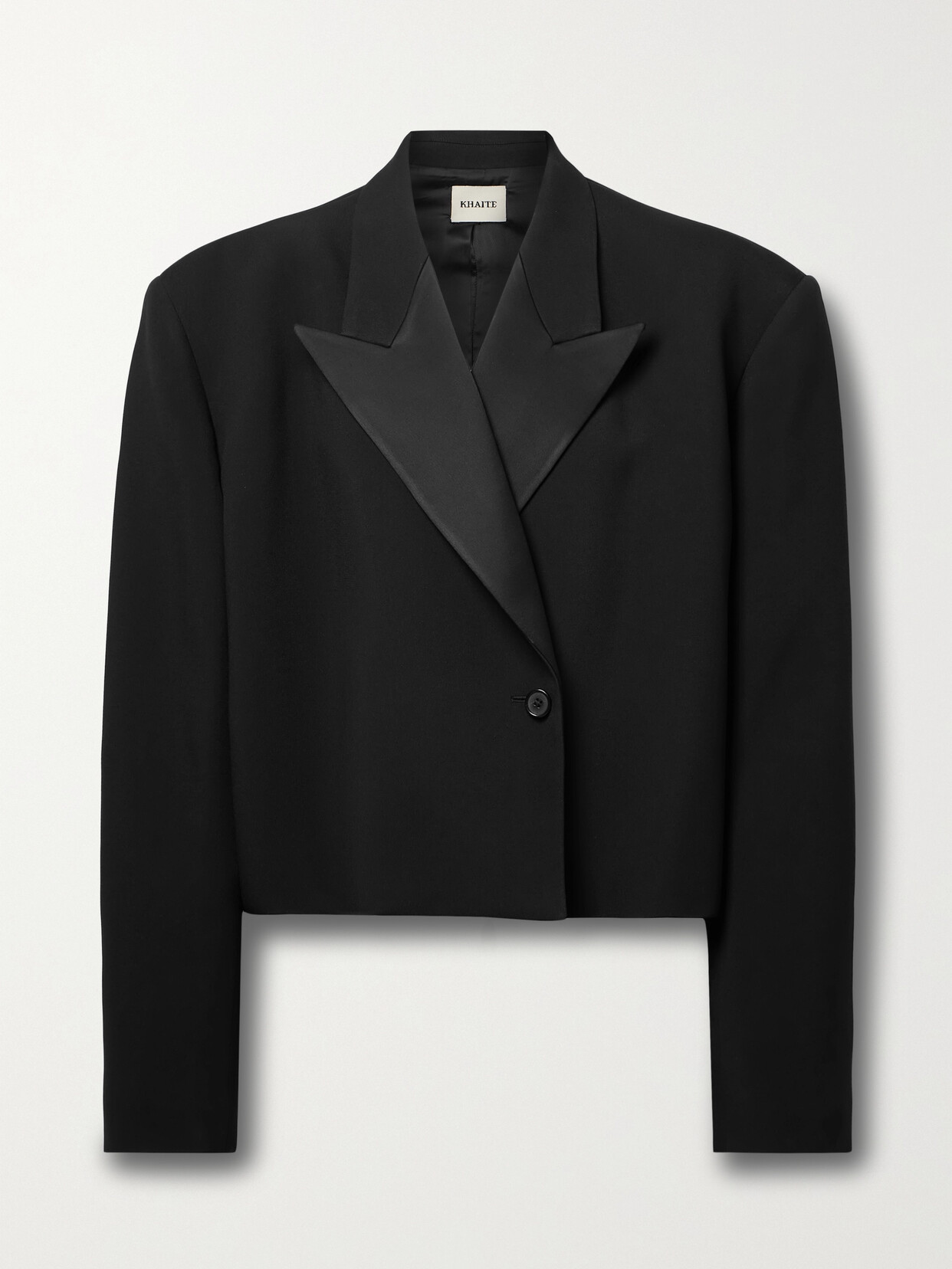 Shop Khaite Raymond Cropped Satin-trimmed Crepe Blazer In Black