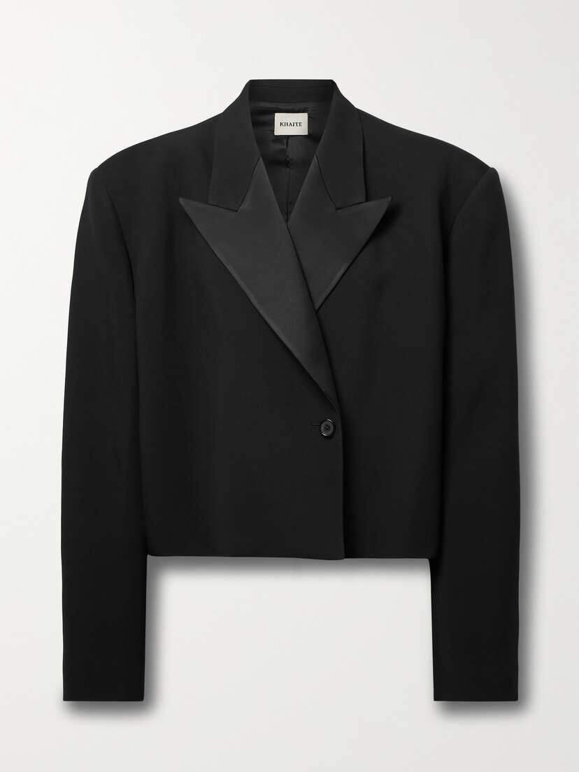 Khaite Raymond Cropped Satin-trimmed Crepe Blazer