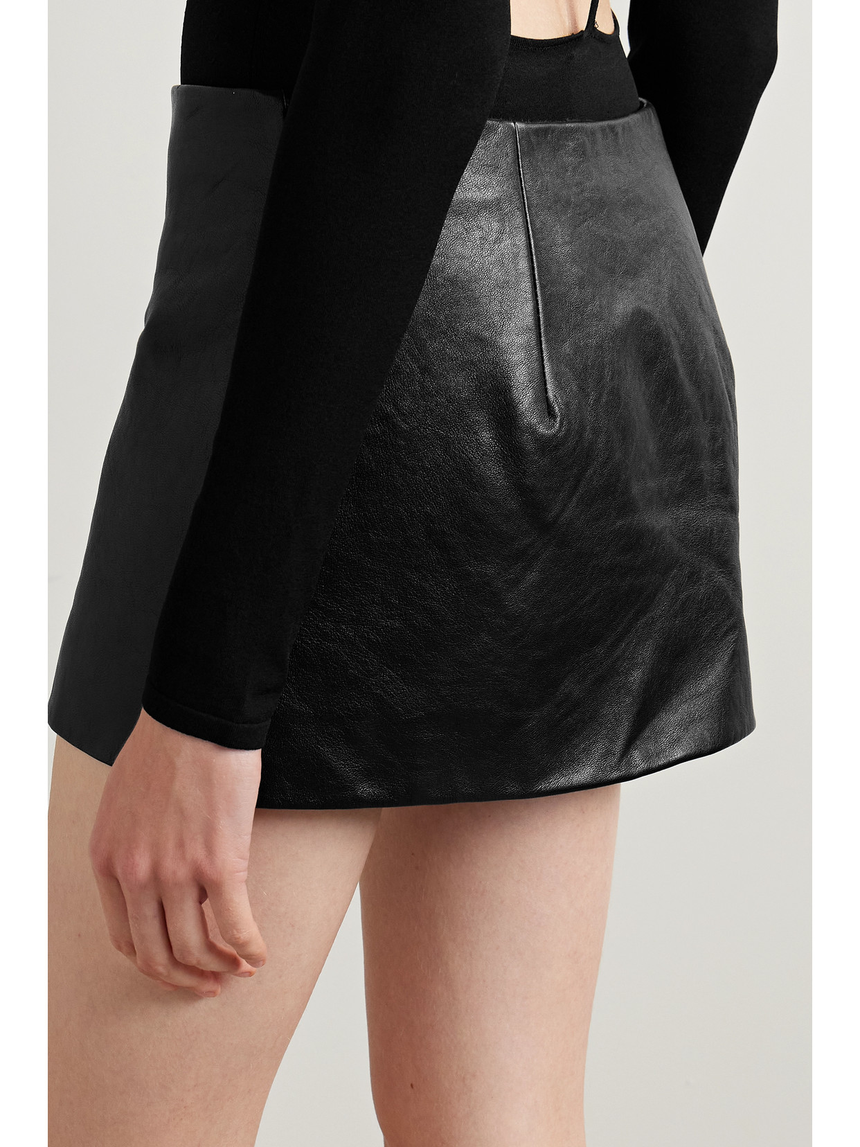 Shop Khaite Jett Leather Mini Skirt In Black