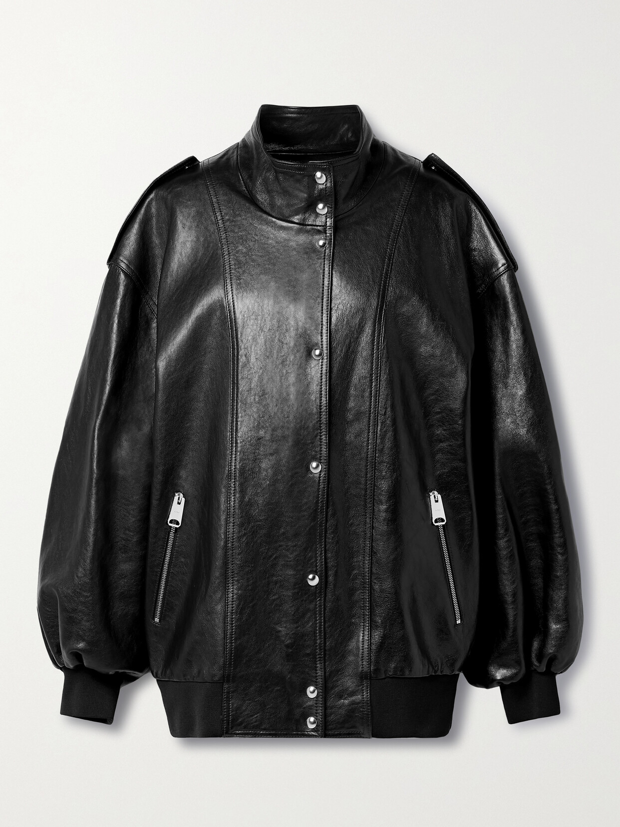 Shop Khaite Farris Oversized Paneled Leather Bomber Jacket In Black