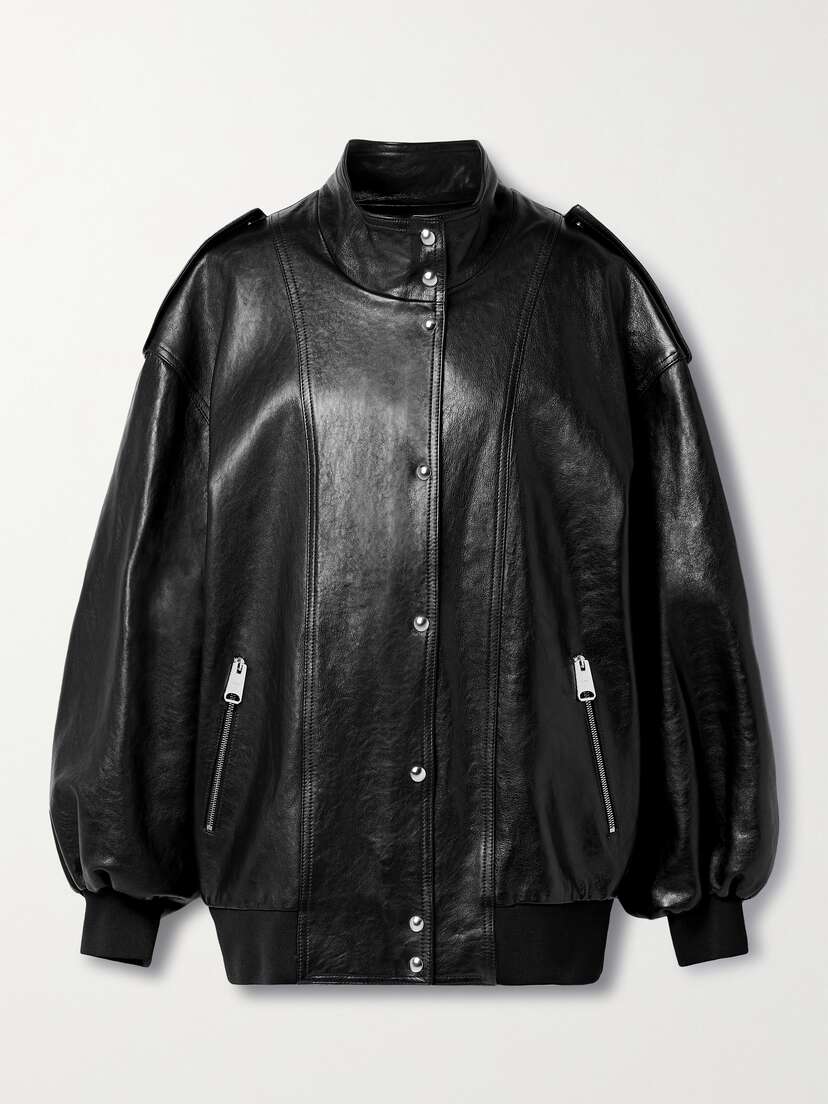 Khaite Farris Oversized Paneled Leather Bomber Jacket