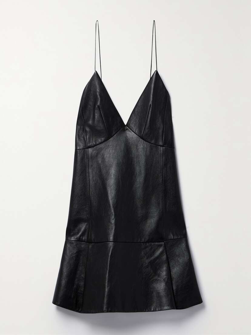 Khaite Archie Pleated Leather Mini Dress