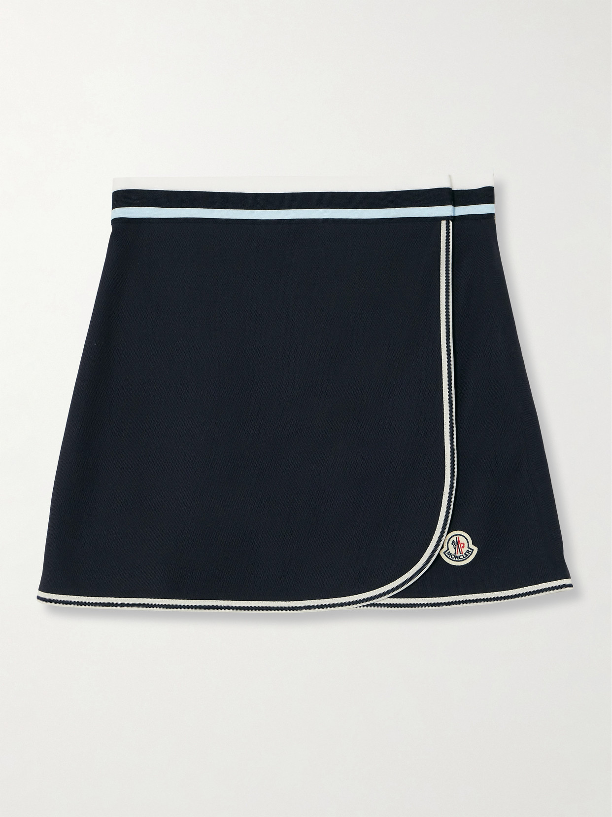 Moncler Appliquéd Striped Cotton-piqué Mini Wrap Skirt In Black