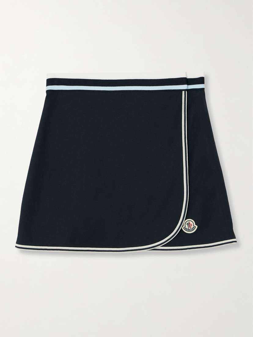 Moncler Appliquéd Striped Cotton-piqué Mini Wrap Skirt