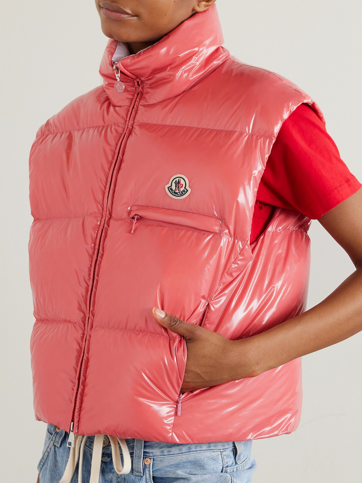 Almo Convertible Appliquéd Quilted Glossed-Shell Down Jacket