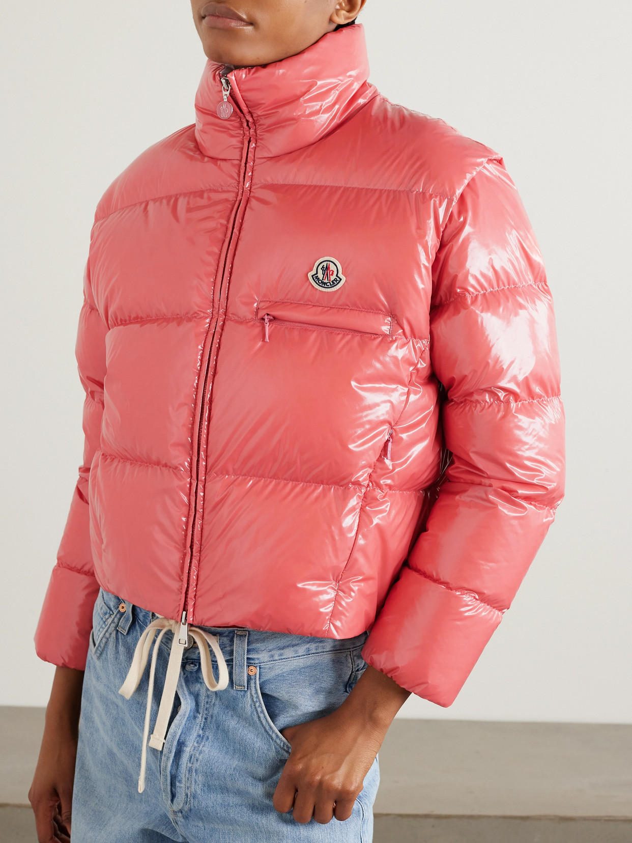 Almo Convertible Appliquéd Quilted Glossed-Shell Down Jacket