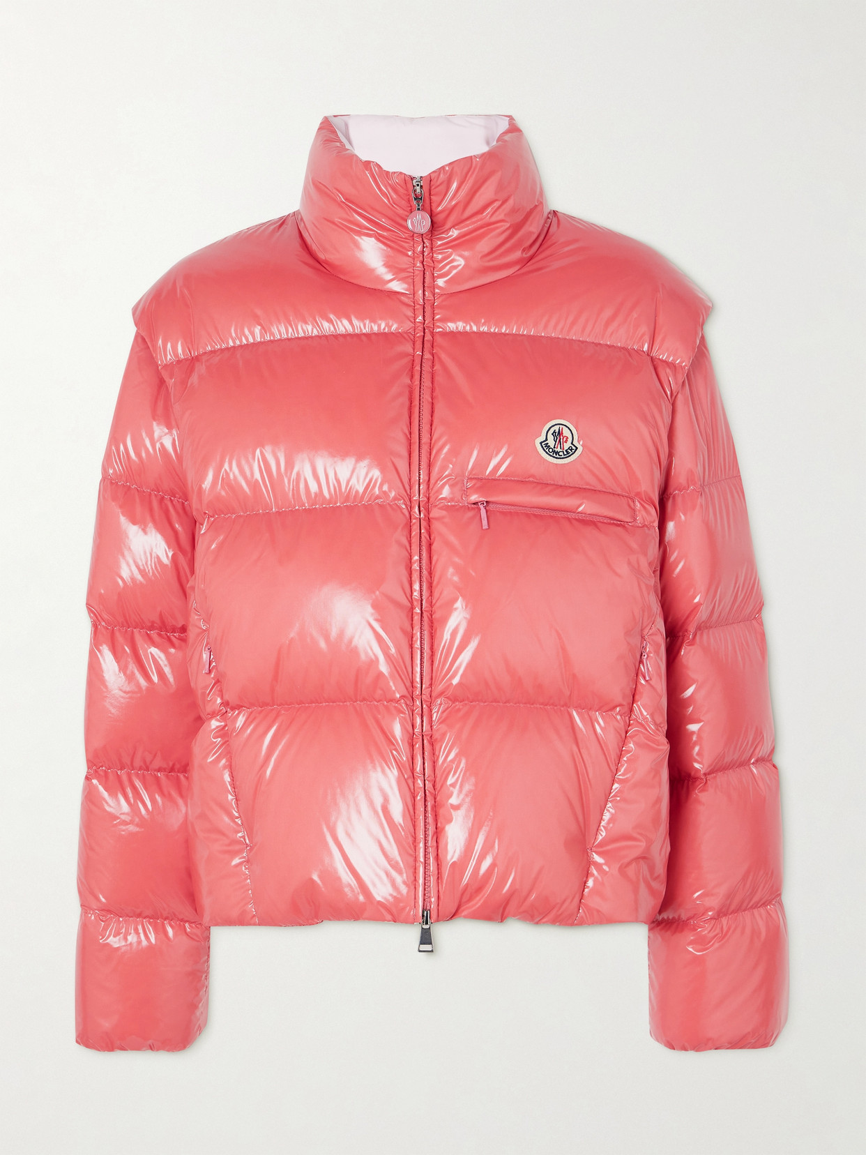 Moncler Almo Convertible Appliquéd Quilted Glossed-shell Down Jacket In Pink