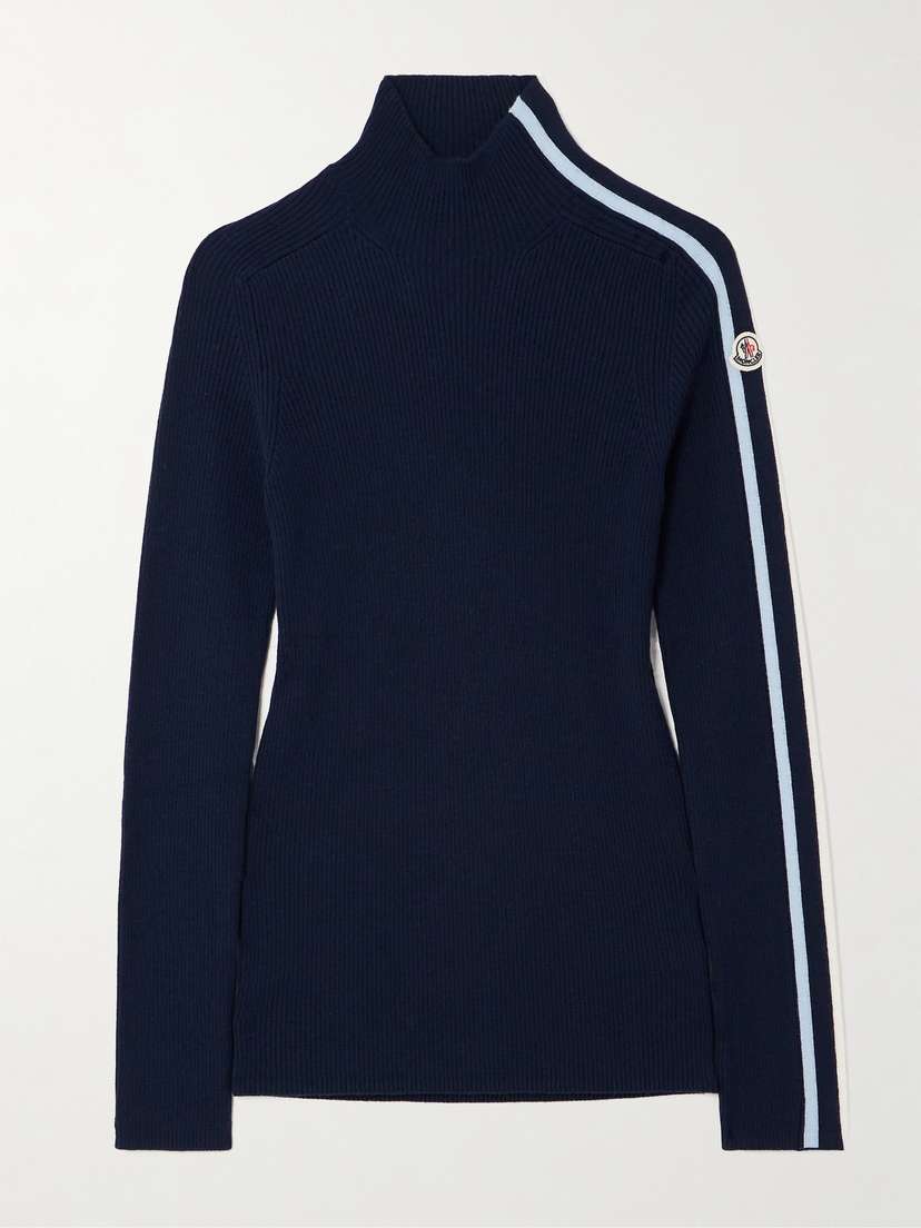 Moncler Turtleneck Striped Ribbed Wool Sweater