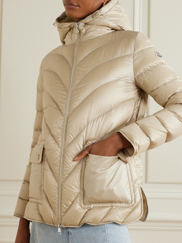 Moncler Argenno hooded belted appliquéd quilted shell down coat