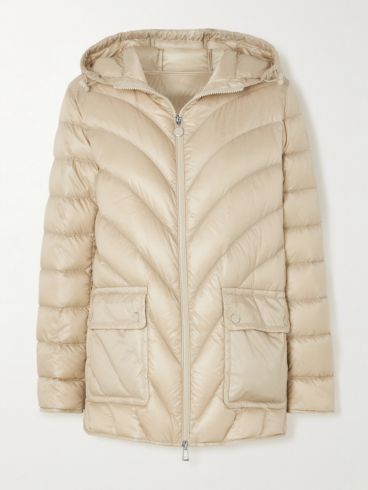 Moncler - Argenno Hooded Belted Appliquéd Quilted Shell Down Coat - Neutrals