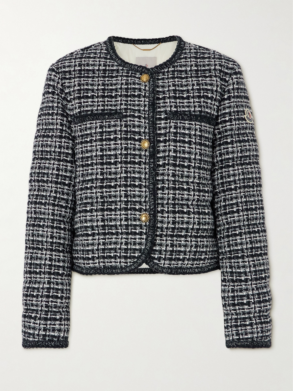 Shop Moncler Eliadi Cotton-blend Tweed Down Jacket In Blue