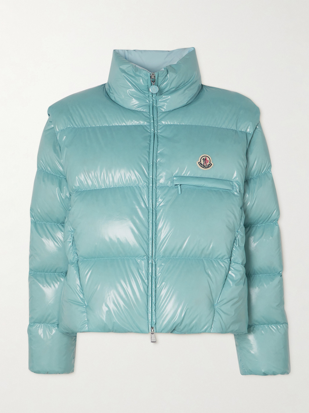 Shop Moncler Almo Convertible Appliquéd Quilted Glossed-shell Down Jacket In Blue