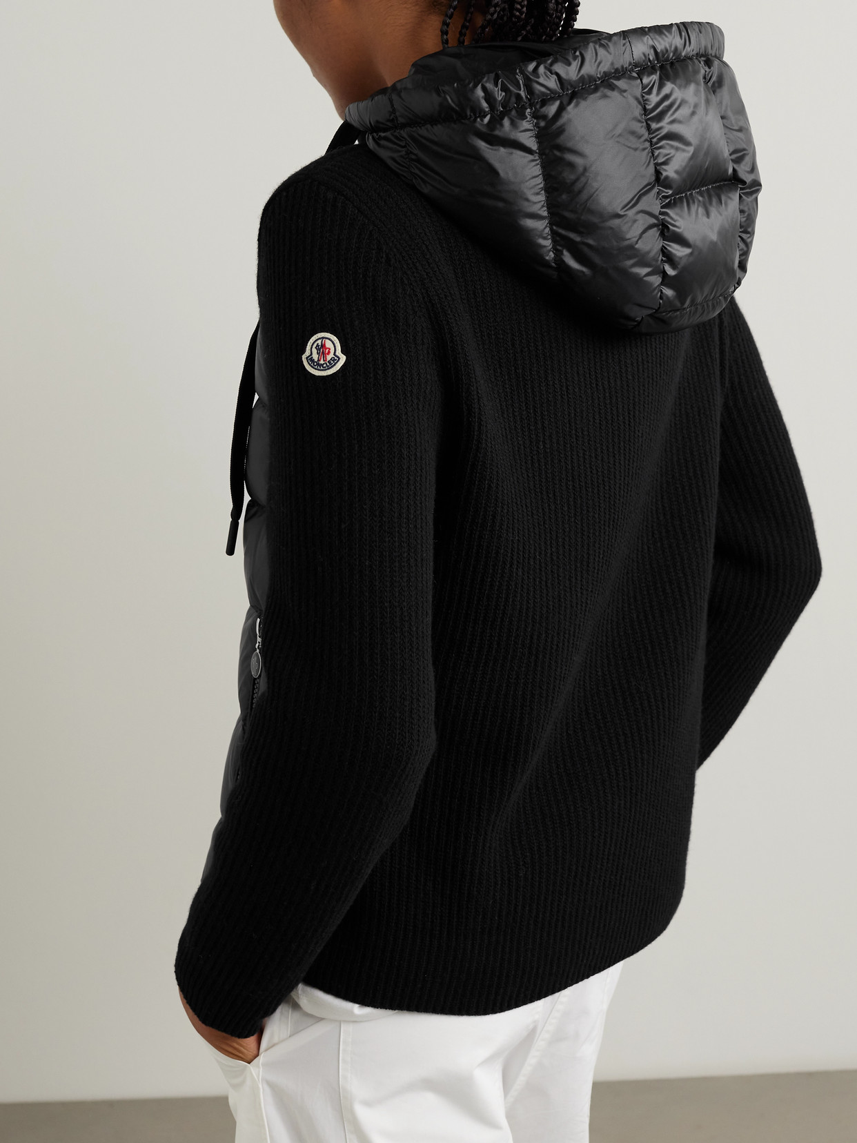 Ribbed Quilted Hooded Wool-Trimmed Shell Down Jacket