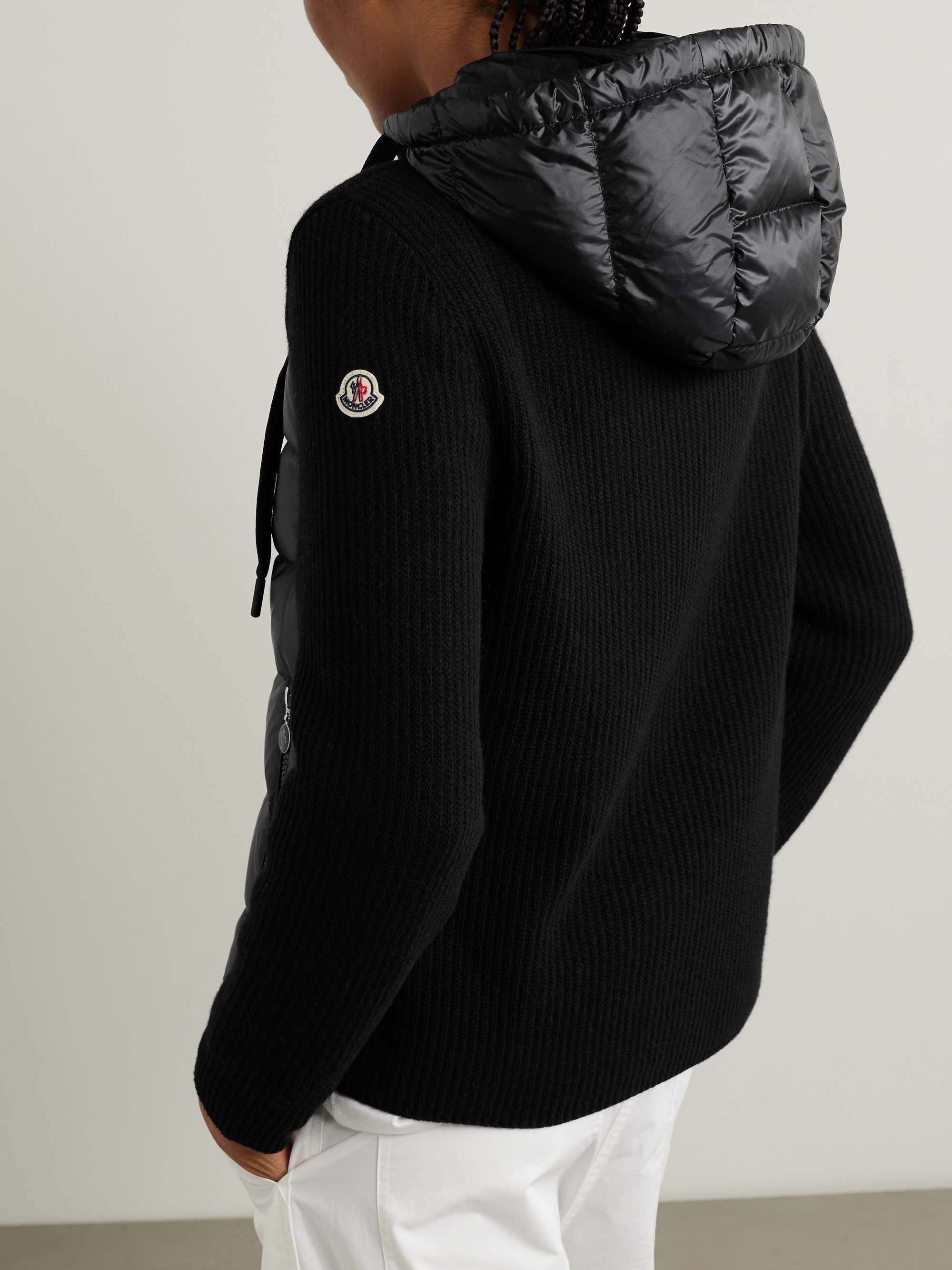 MONCLER Ribbed wool and quilted shell down hoodie