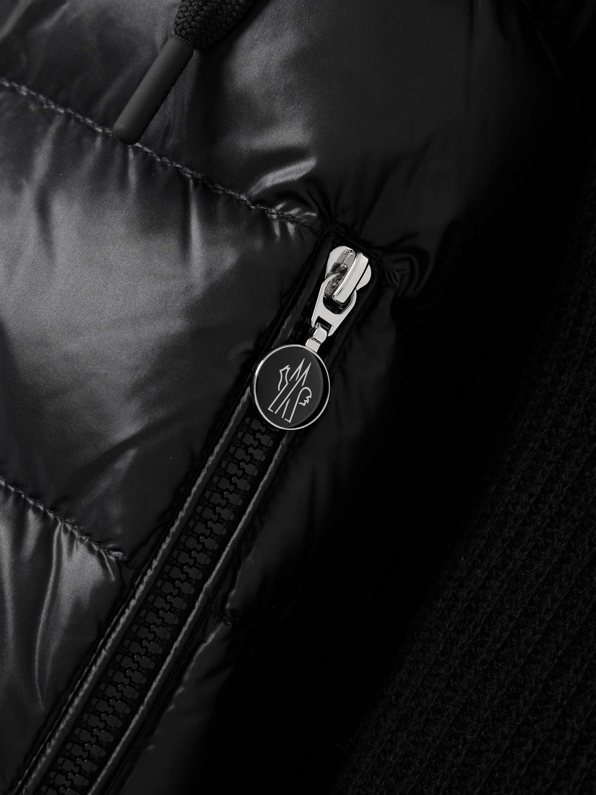 MONCLER Ribbed wool and quilted shell down hoodie
