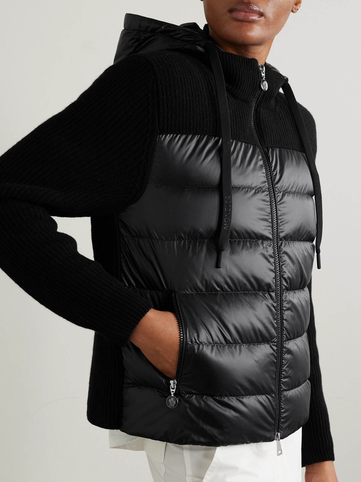 Ribbed Quilted Hooded Wool-Trimmed Shell Down Jacket