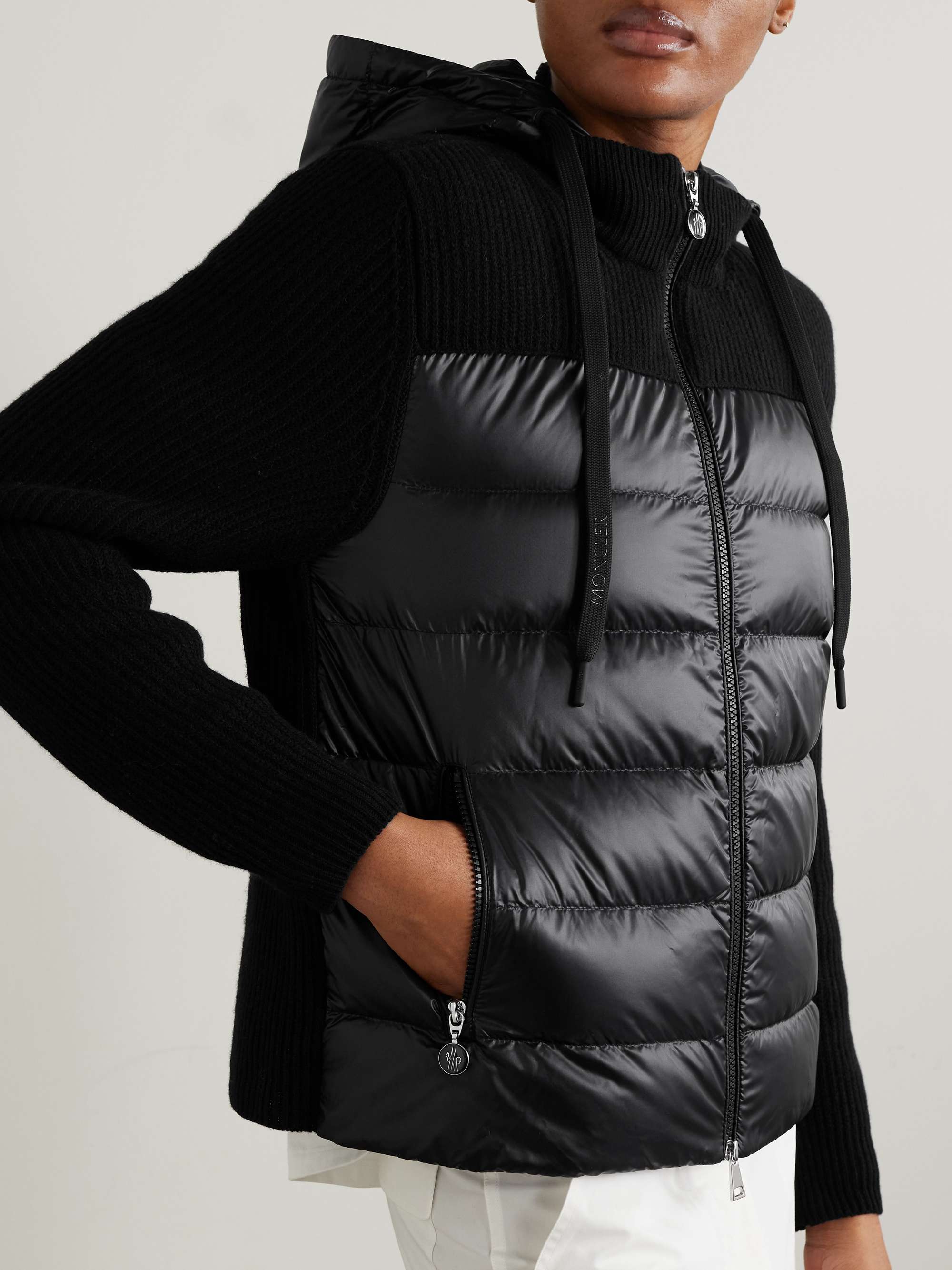 MONCLER Ribbed wool and quilted shell down hoodie