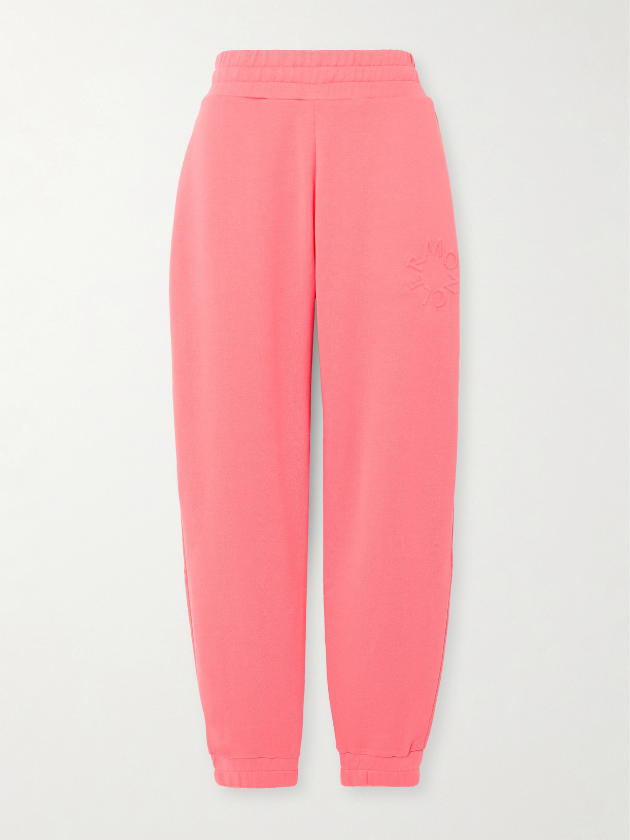 MONCLER EMBOSSED COTTON-JERSEY TAPERED TRACK PANTS 