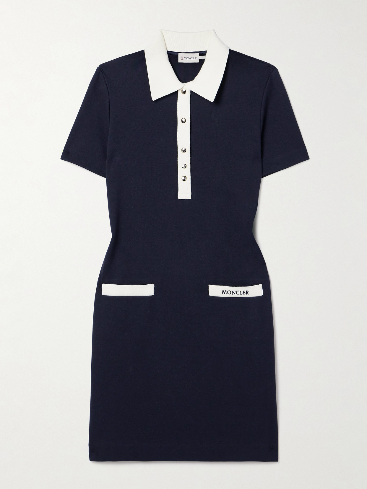 Shop Moncler Cotton-blend Jersey Mini Dress In Blue