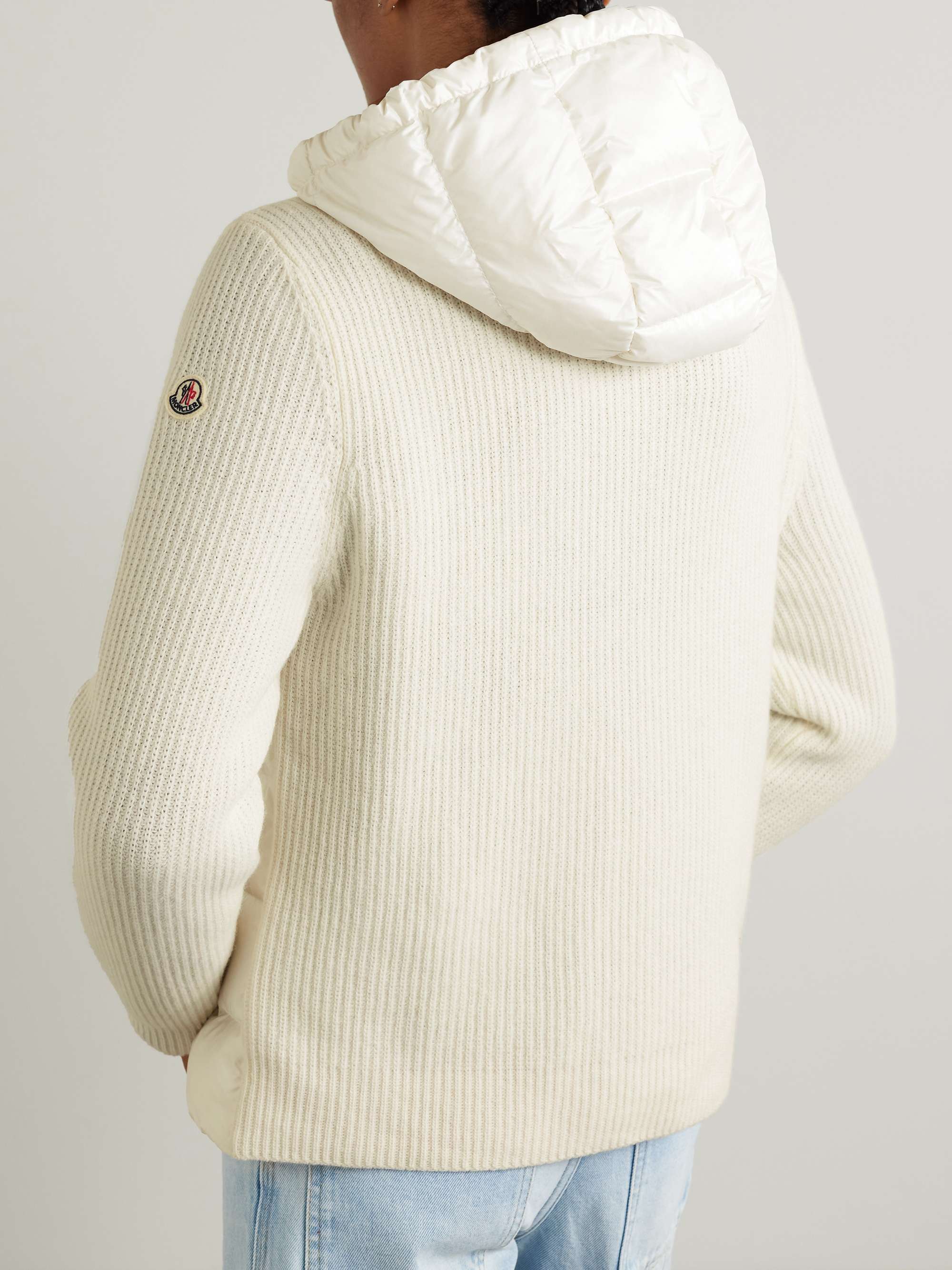 MONCLER Ribbed wool and quilted shell down hoodie