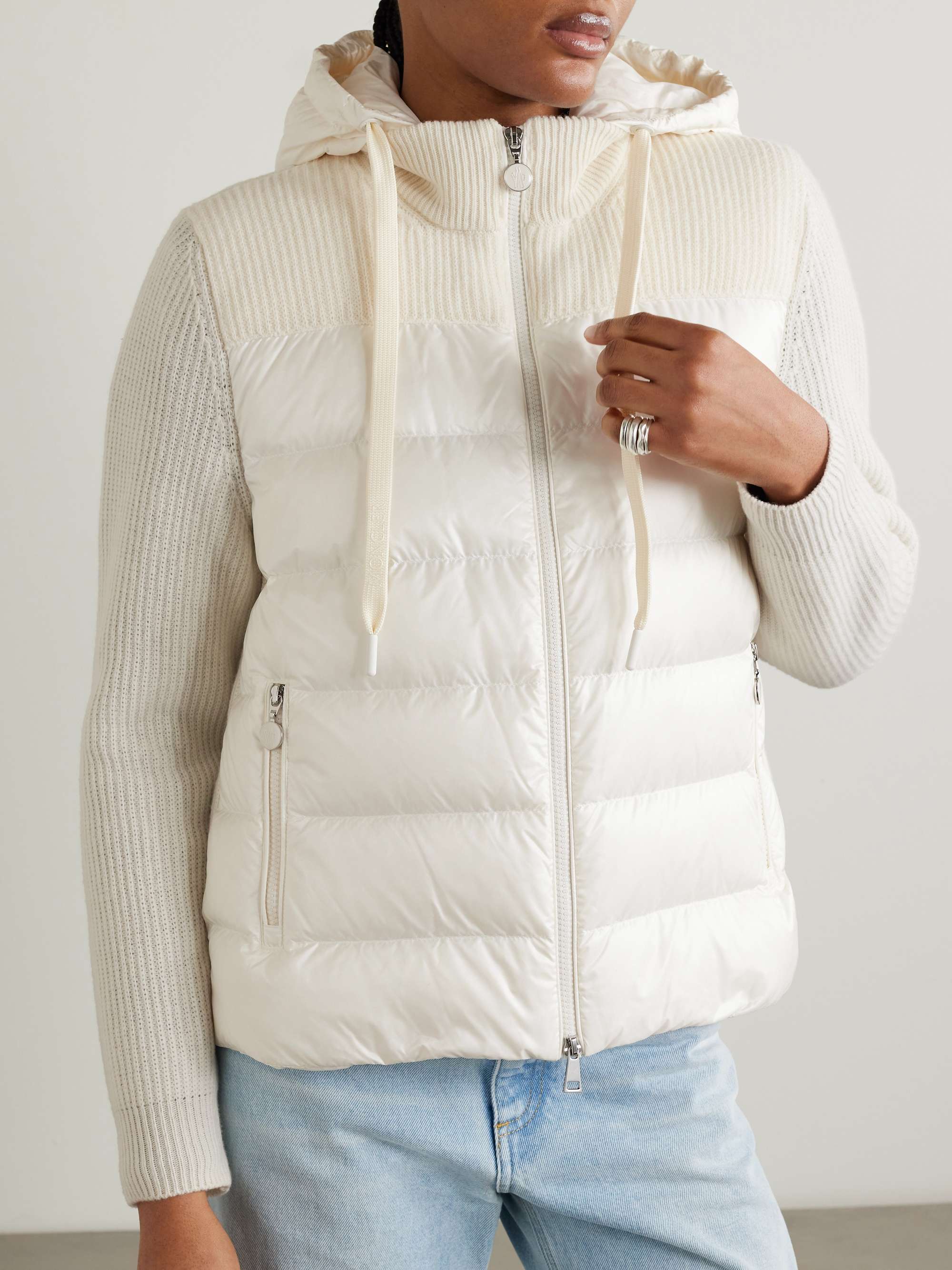 MONCLER Ribbed wool and quilted shell down hoodie