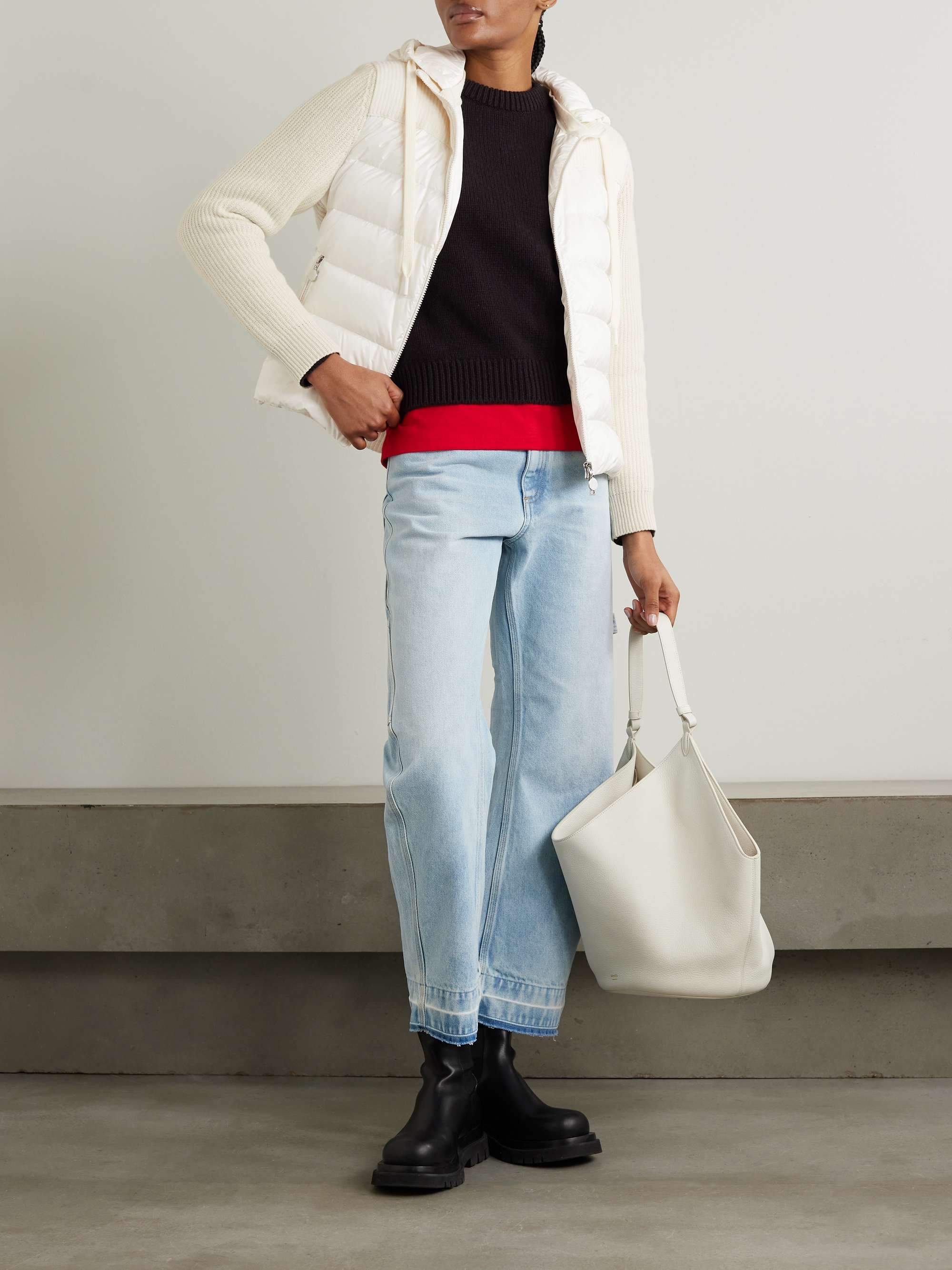 MONCLER Ribbed wool and quilted shell down hoodie