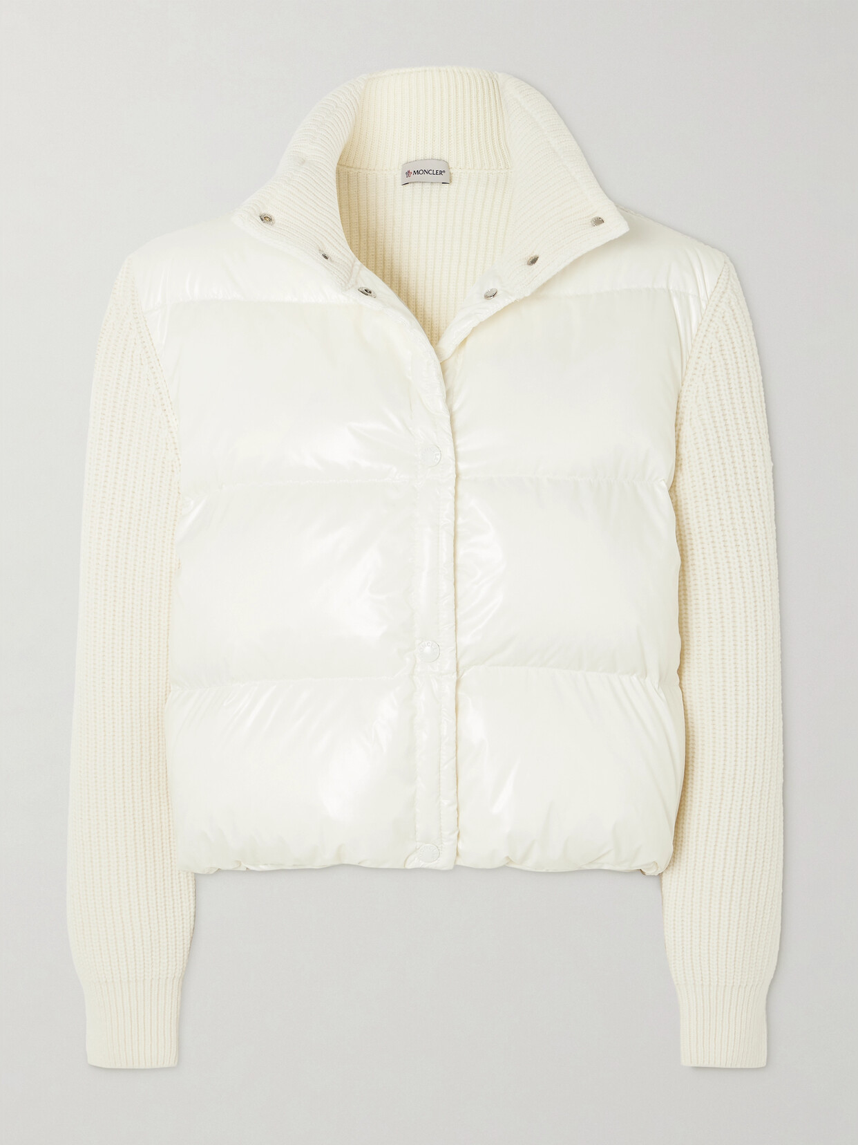 Moncler Ribbed Wool And Quilted Shell Down Hoodie In White