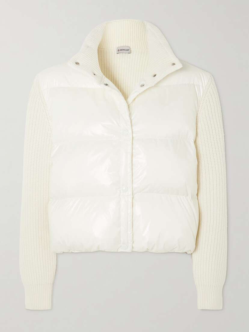 Moncler Ribbed Wool And Quilted Shell Down Hoodie