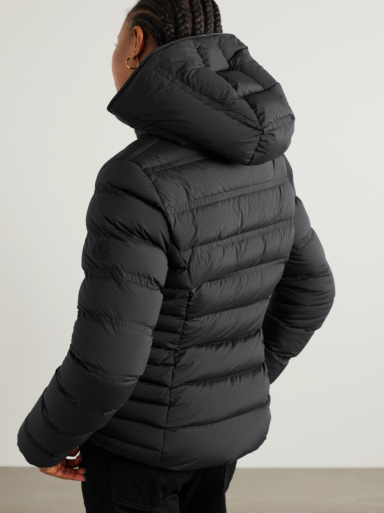 Appliquéd Webbing-Trimmed Quilted Shell Down Jacket