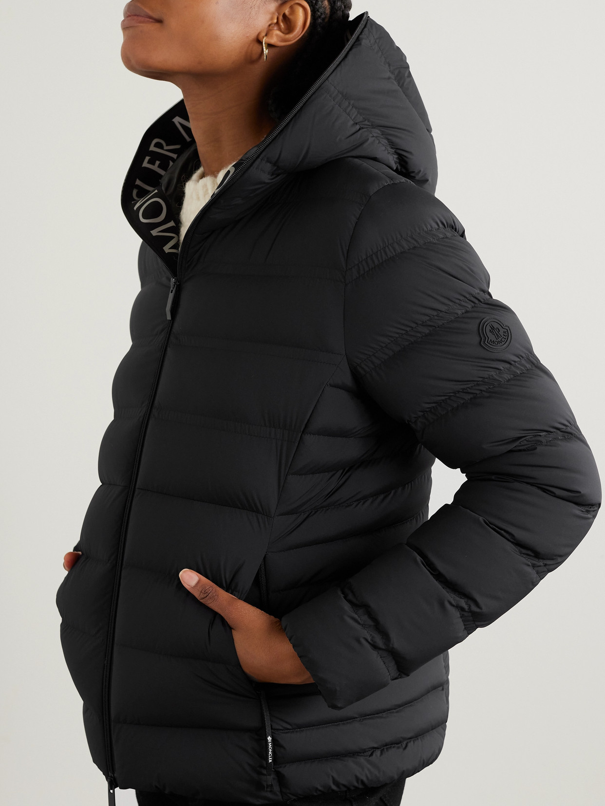 Appliquéd Webbing-Trimmed Quilted Shell Down Jacket