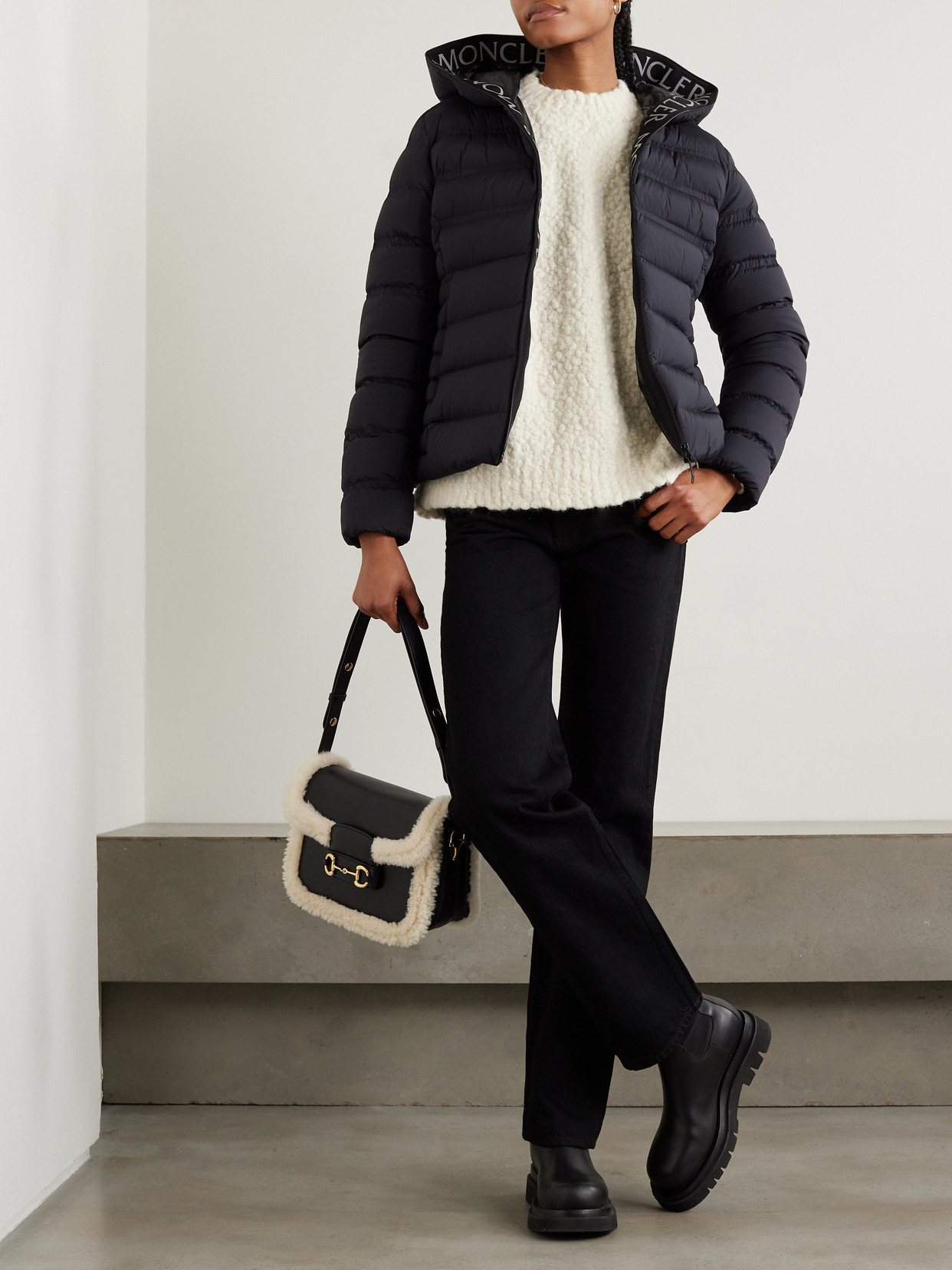 Appliquéd Webbing-Trimmed Quilted Shell Down Jacket
