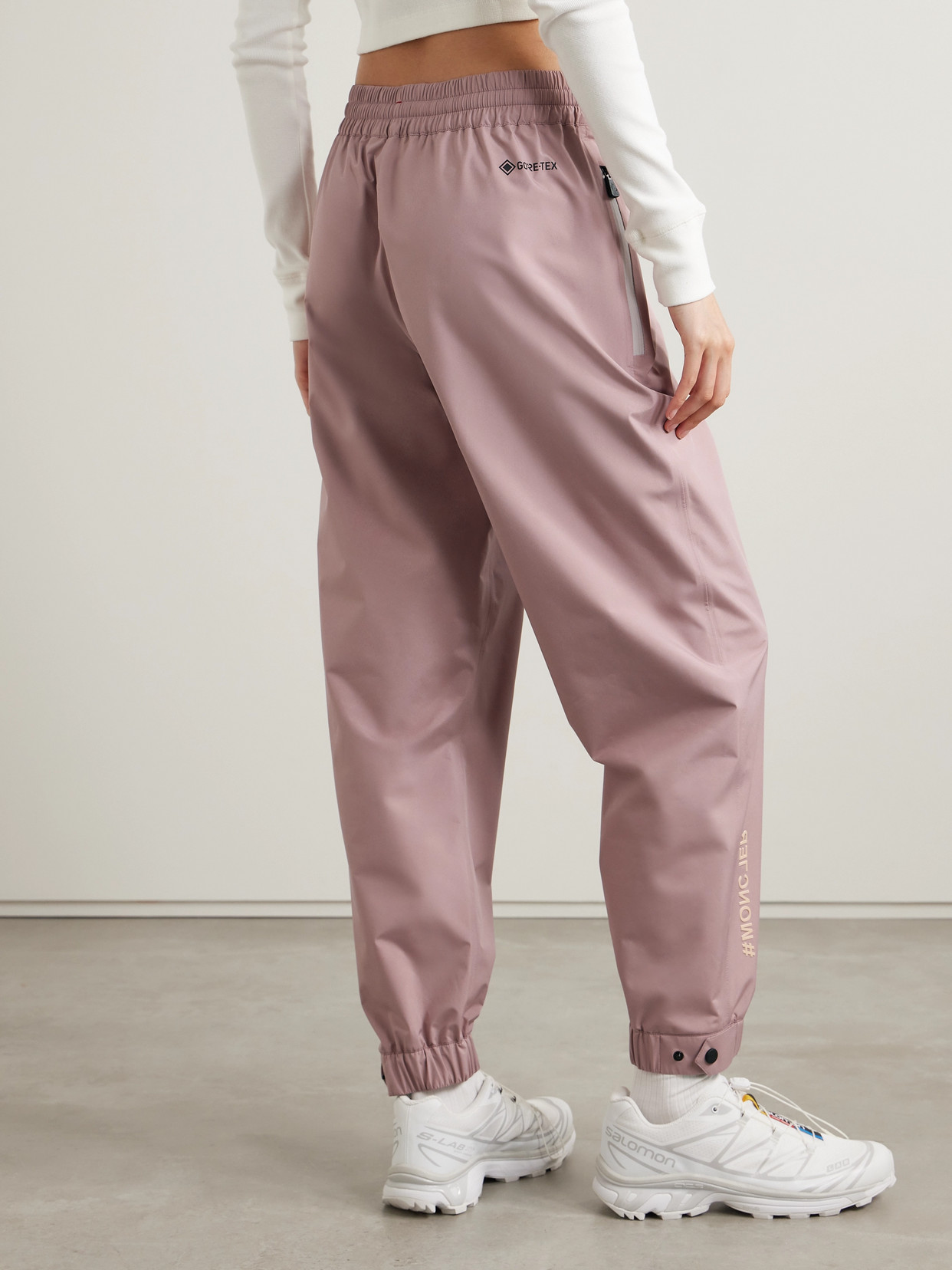 Shop Moncler Shell Tapered Pants In Pink