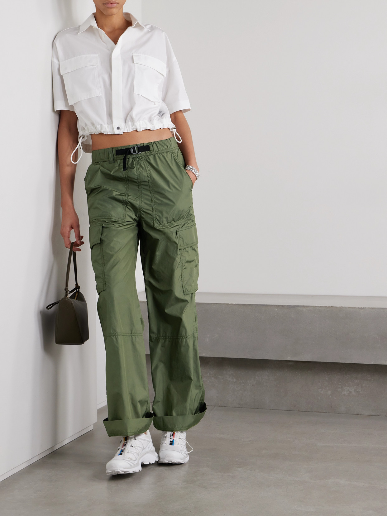 Moncler Belted Ripstop Cargo Pants In Green