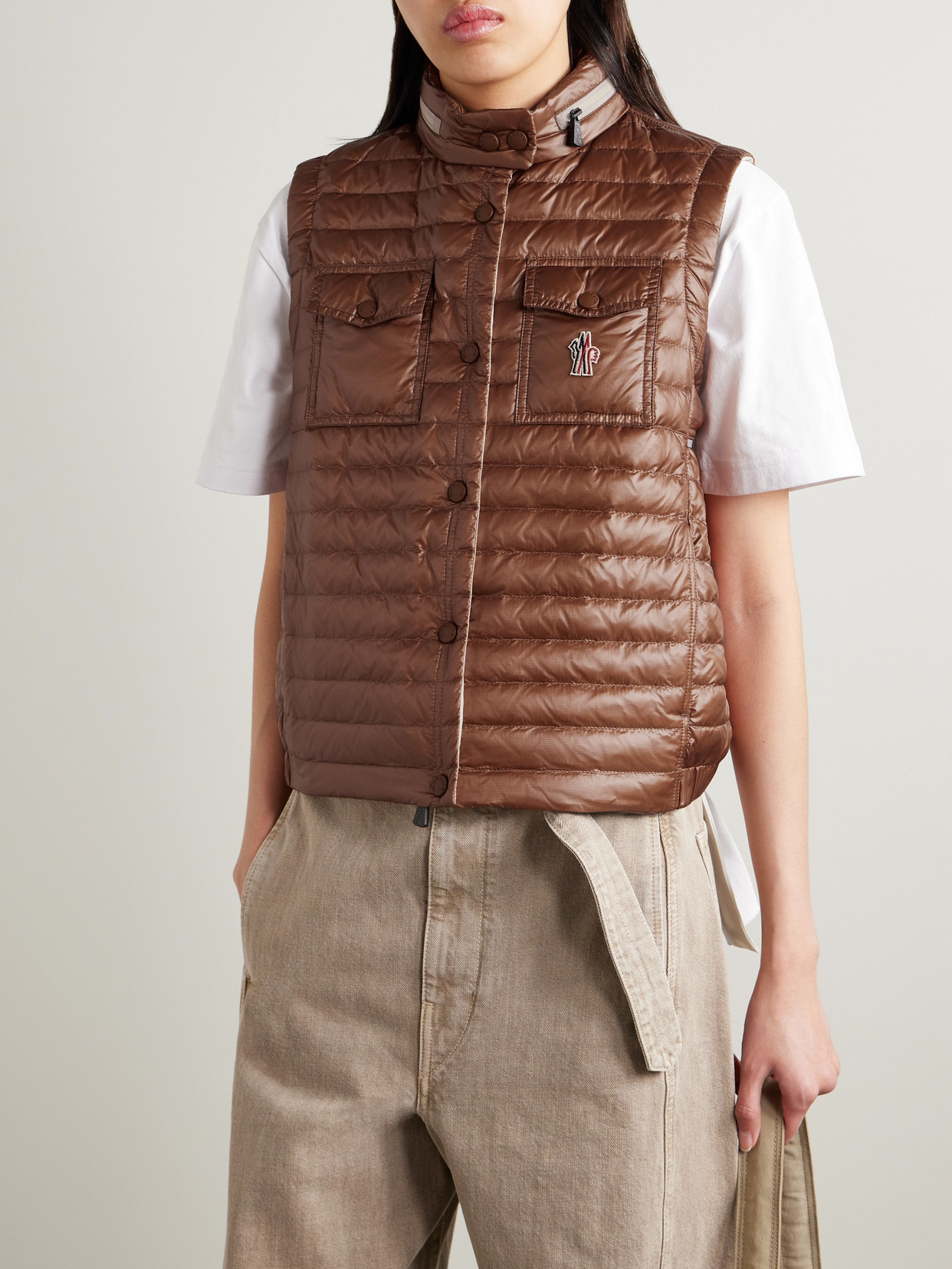 Moncler Gumaine Quilted Ripstop Down Vest In Brown