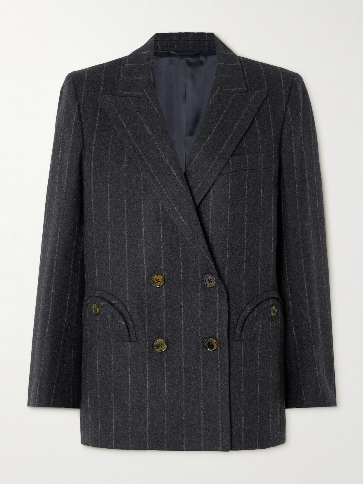 Shop Blazé Milano Everynight Double-breasted Pinstriped Wool And Cashmere-blend Blazer In Gray