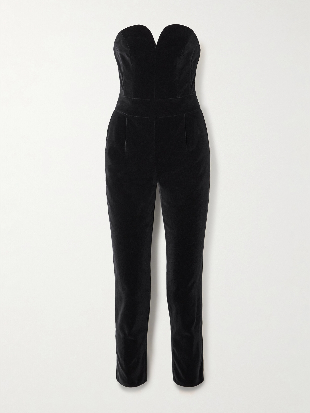 Shop Blazé Milano Clyde Strapless Velvet Jumpsuit In Black