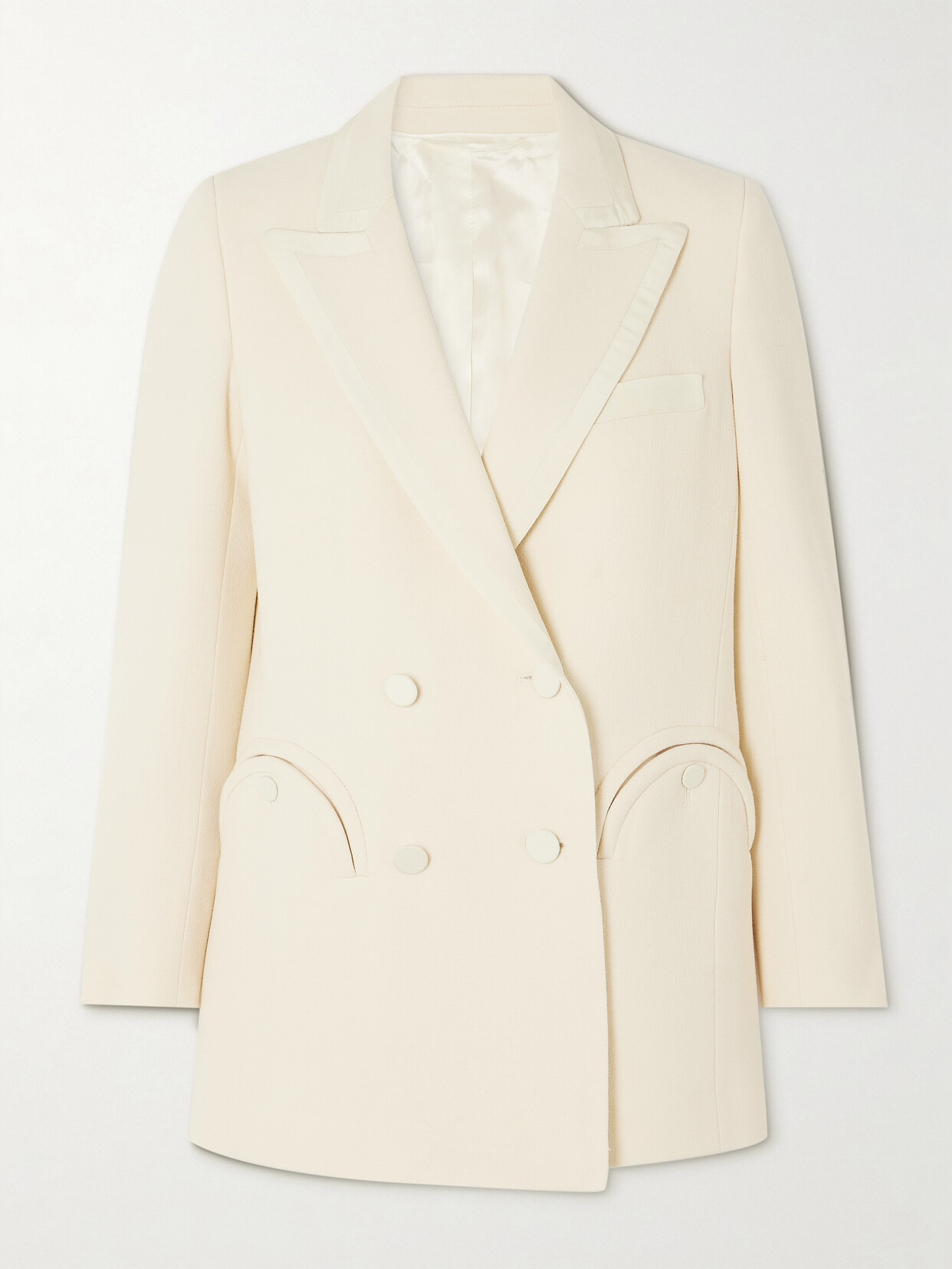 Blazé Milano Resolute Everyday Double-breasted Silk Twill-trimmed Wool-crepe Blazer In Cream