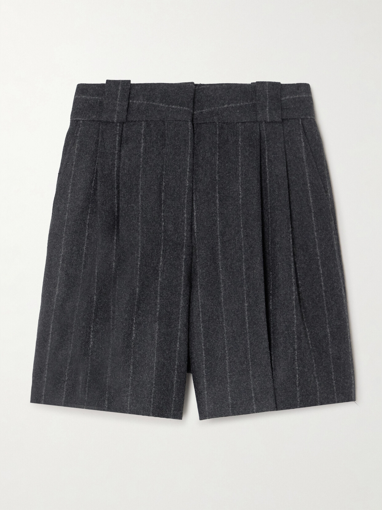 Shop Blazé Milano Ferien Pleated Pinstriped Wool And Cashmere-blend Shorts In Gray