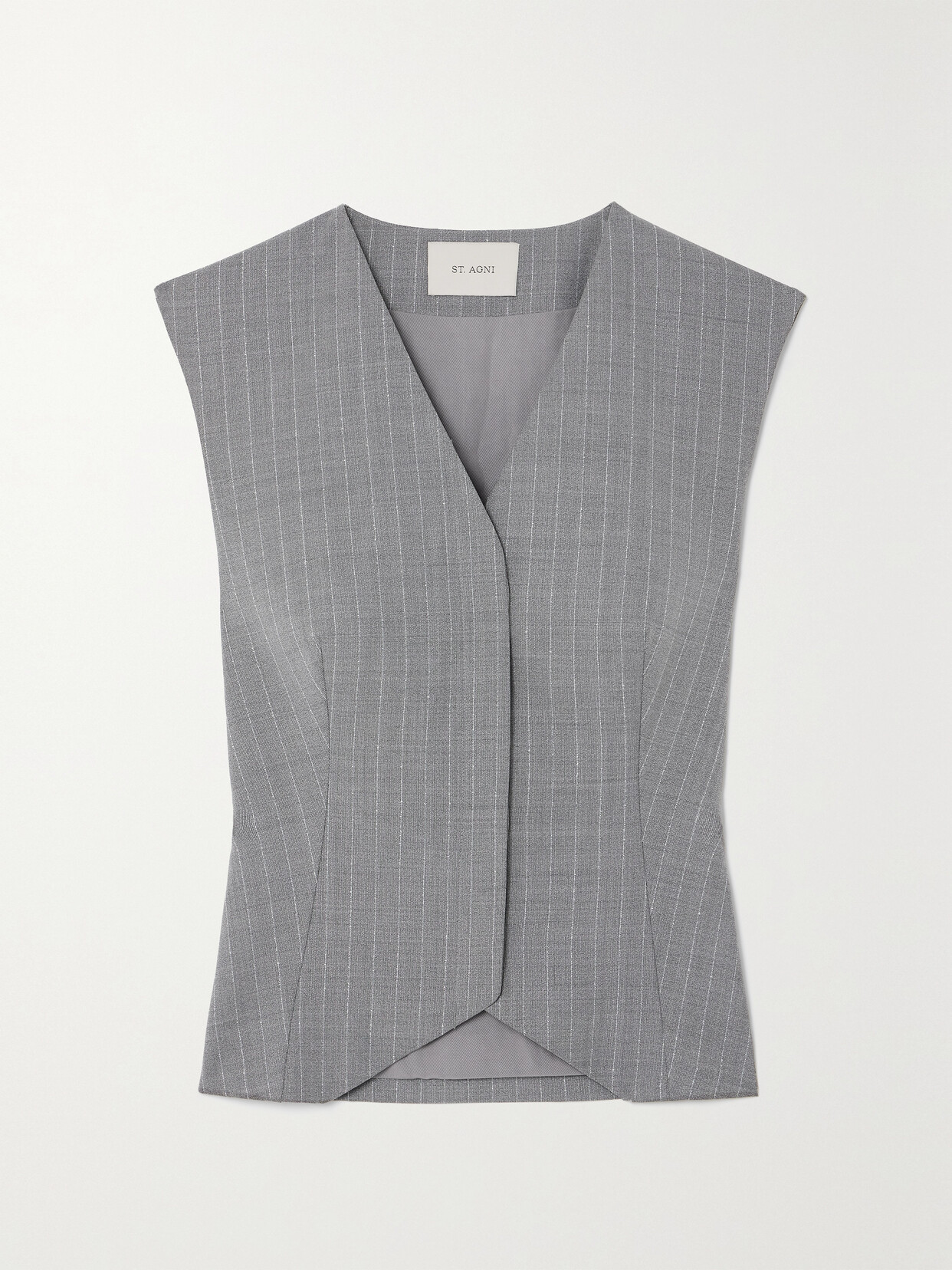 Shop St Agni + Net Sustain Pinstriped Wool-blend Vest In Gray